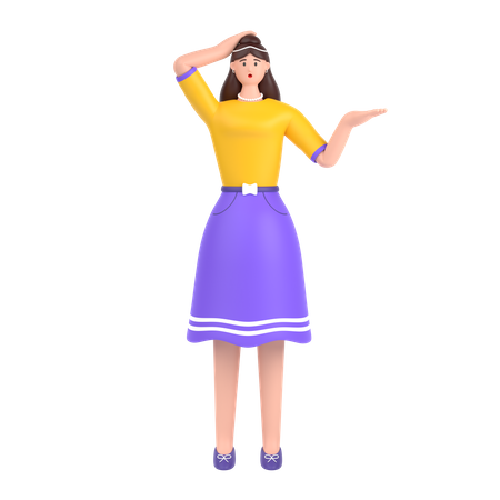 Confused girl holding hands on waist pose  3D Icon
