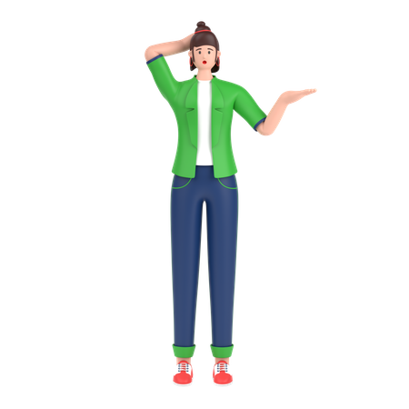 Confused girl holding hands on waist pose  3D Icon