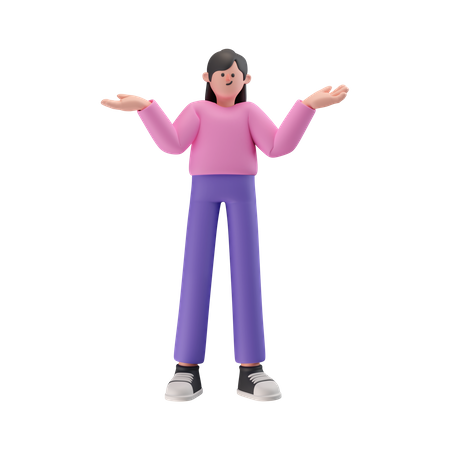 Confused girl holding hands on waist pose  3D Icon