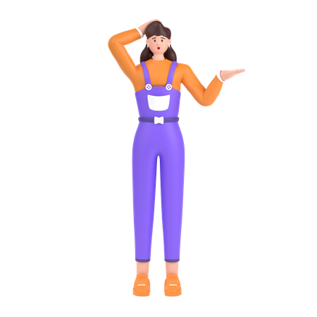 Confused girl holding hands on waist pose  3D Illustration