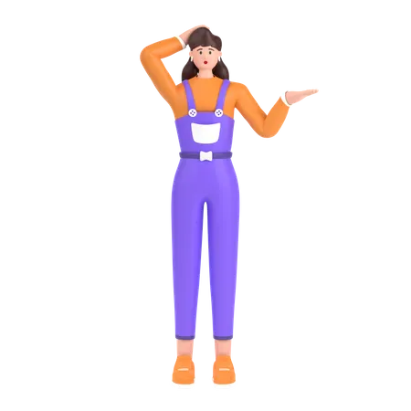 Confused girl holding hands on waist pose  3D Illustration