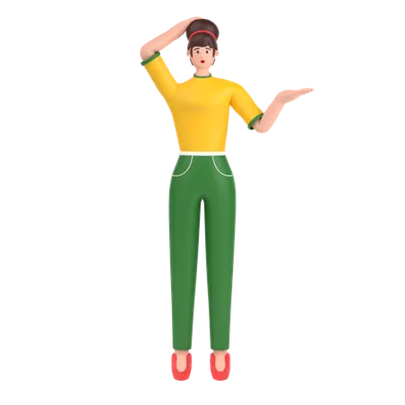 Confused girl holding hands on waist pose  3D Illustration