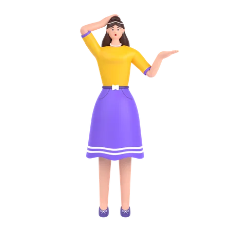 Confused girl holding hands on waist pose  3D Illustration