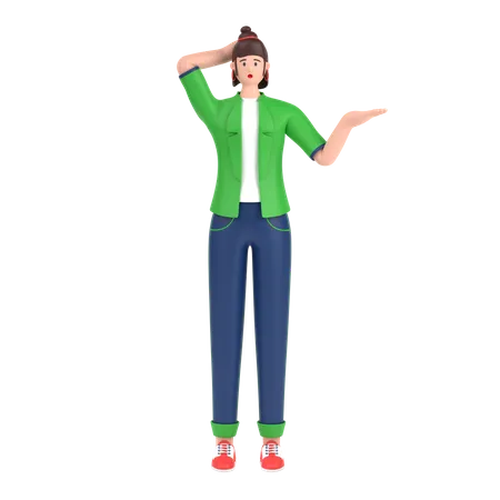 Confused girl holding hands on waist pose 3D Illustration