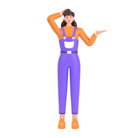 Confused girl holding hands on waist pose 3D Illustration