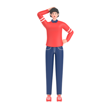 Confused girl open palm showing copy space and holding hand on head  3D Icon