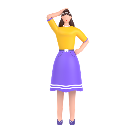 Confused girl open palm showing copy space and holding hand on head  3D Icon