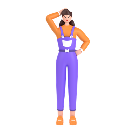 Confused girl open palm showing copy space and holding hand on head  3D Icon