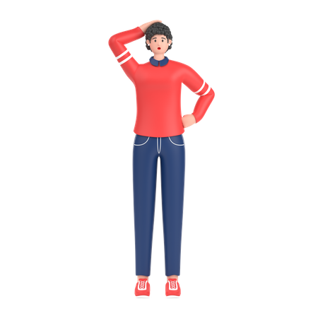 Confused girl open palm showing copy space and holding hand on head  3D Illustration