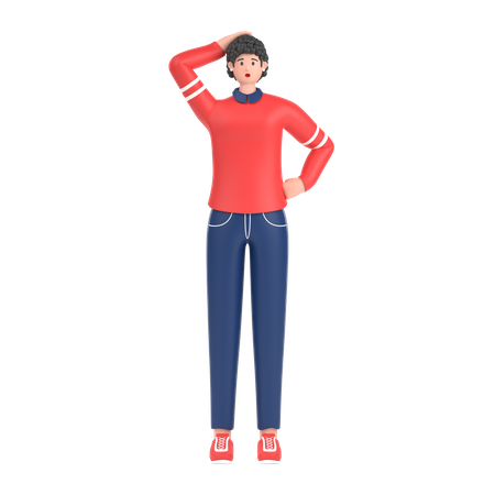 Confused girl open palm showing copy space and holding hand on head 3D Illustration