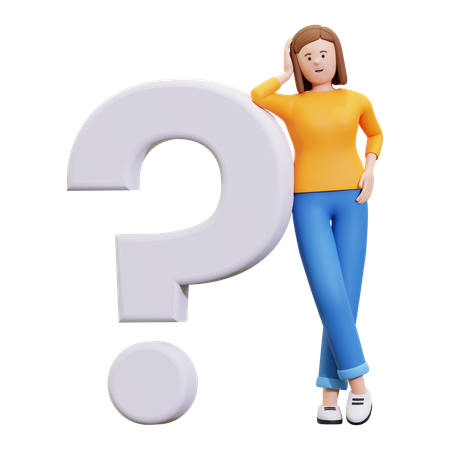 Confused Girl Standing With Question Mark  3D Illustration