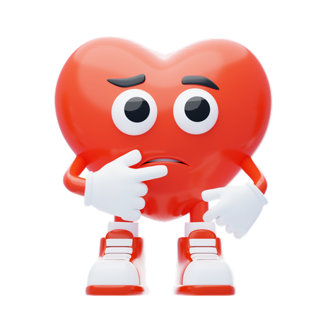 Confused Heart Character  3D Illustration