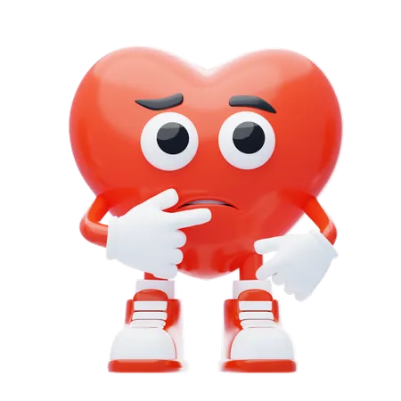 Confused Heart Character  3D Illustration