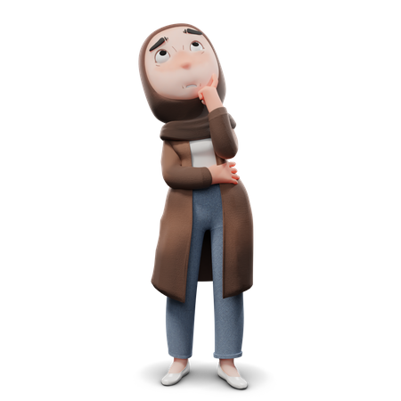 Confused Hijab Girl 3D Illustration