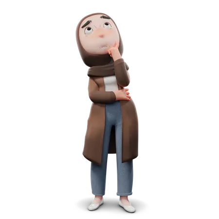Confused Hijab Girl 3D Illustration