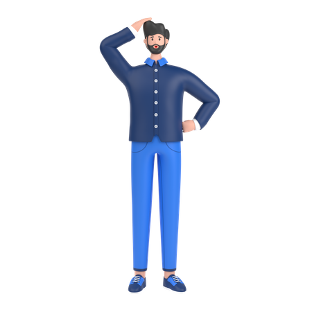 Confused man holding hands on waist pose 3D Illustration