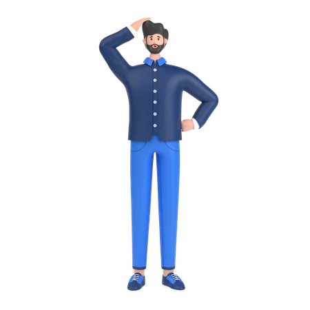 Confused man holding hands on waist pose  3D Illustration