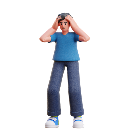 Confused Man is standing with both his hands on his head  3D Illustration