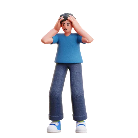 Confused Man is standing with both his hands on his head  3D Illustration