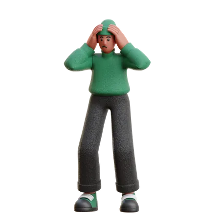 Confused Man is standing with both his hands on his head  3D Illustration