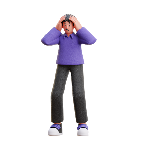 Confused Man is standing with both his hands on his head  3D Illustration