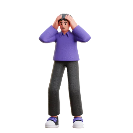 Confused Man is standing with both his hands on his head  3D Illustration