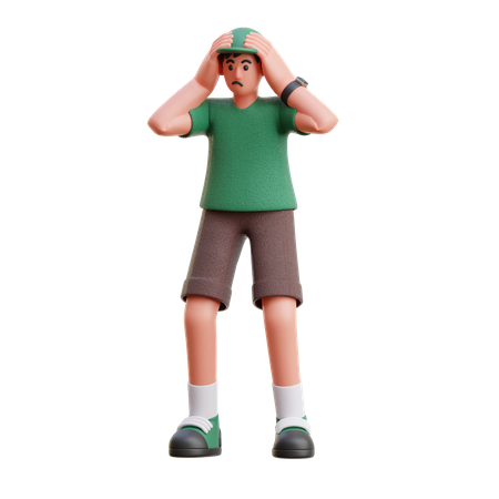 Confused Man is standing with both his hands on his head  3D Illustration