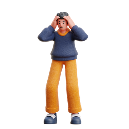 Confused Man is standing with both his hands on his head  3D Illustration