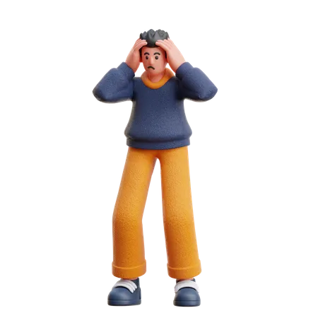 Confused Man is standing with both his hands on his head  3D Illustration