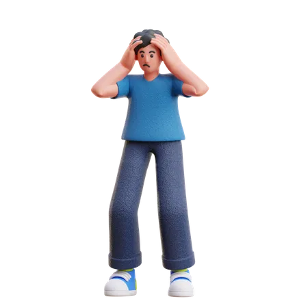 Confused Man is standing with both his hands on his head 3D Illustration