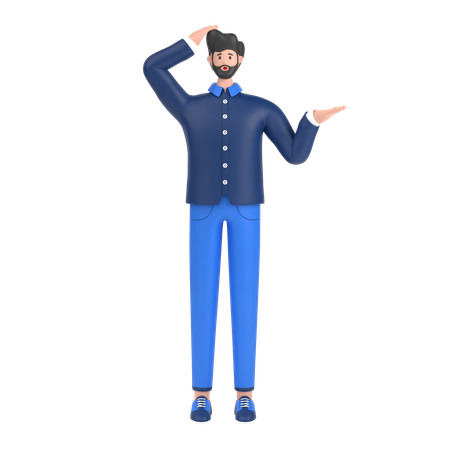 Confused man open palm showing copy space and holding hand on head  3D Icon