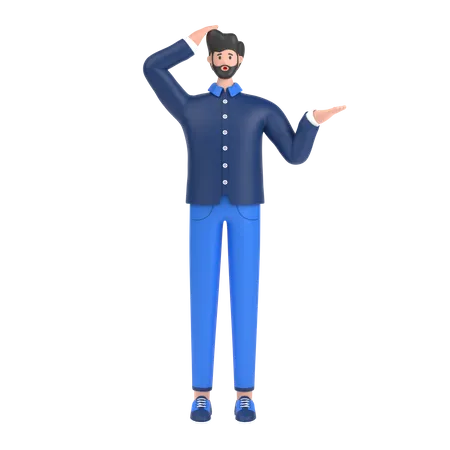 Confused man open palm showing copy space and holding hand on head  3D Illustration