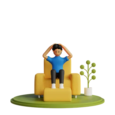 Confused Man sitting on chair 3D Illustration