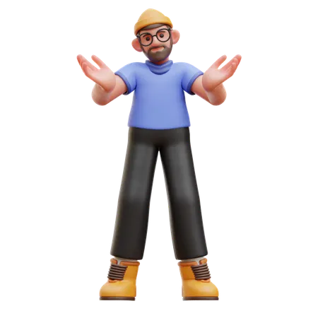 Confused Man Standing With Open Hands  3D Illustration