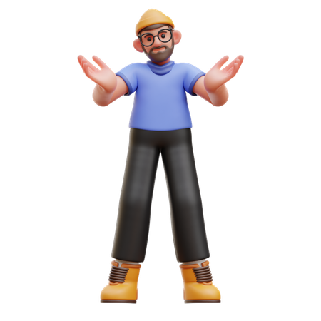 Confused Man Standing With Open Hands  3D Illustration