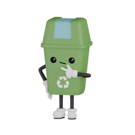 Confused Trash Bin  3D Illustration