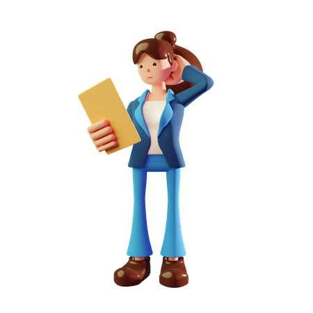 Confused woman holding file  3D Illustration