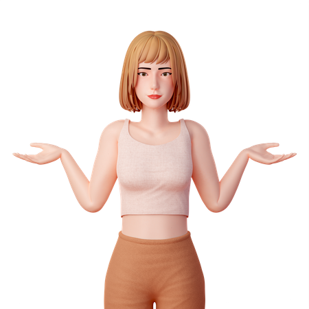 Confused Young Woman Shrugs  3D Illustration