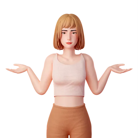 Confused Young Woman Shrugs  3D Illustration