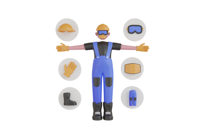 Conjunto de equipamentos de proteção individual e desgaste  3D Illustration