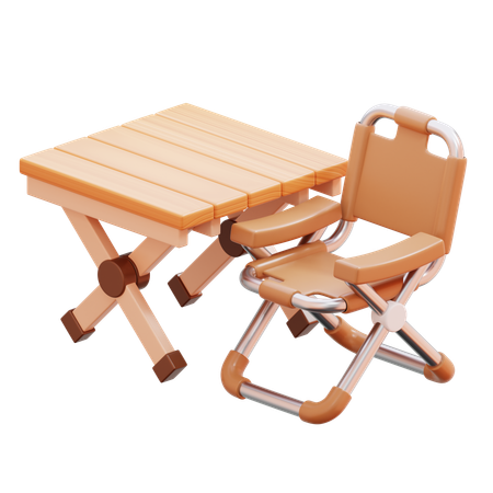 Conjunto de mesa e cadeira dobráveis  3D Icon