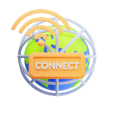 Connect Sign Over World Globe  3D Icon