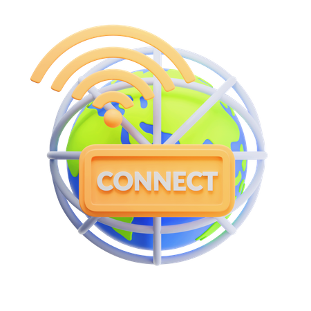Connect Sign Over World Globe  3D Icon