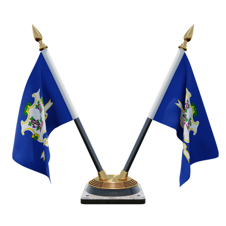 Connecticut Double Desk Flag Stand  3D Flag