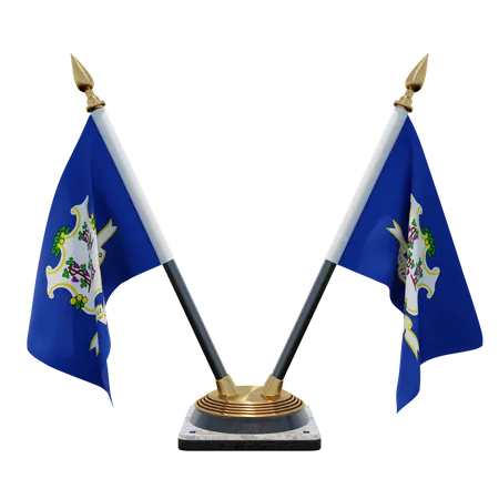 Connecticut Double Desk Flag Stand  3D Flag