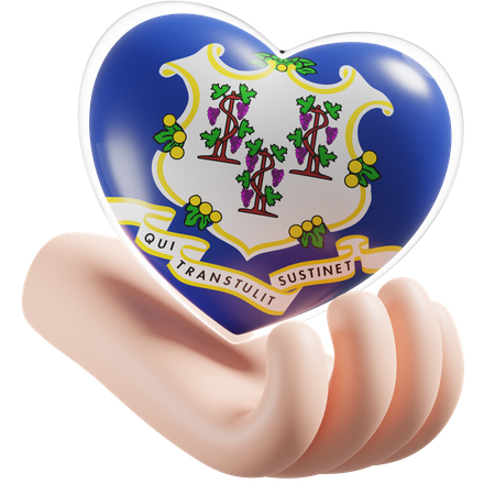 Connecticut Flag Heart Hand Care  3D Icon