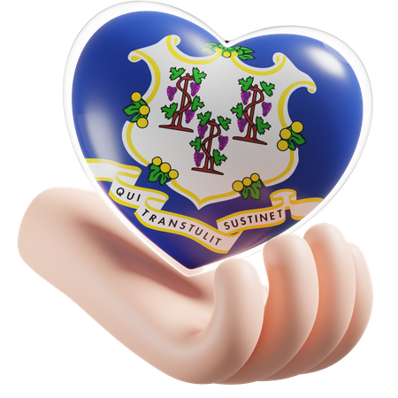 Connecticut Flag Heart Hand Care 3D Icon