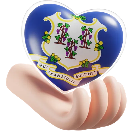 Connecticut Flag Heart Hand Care  3D Icon