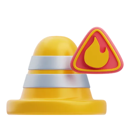 Cono de tráfico con señal de fuego  3D Icon