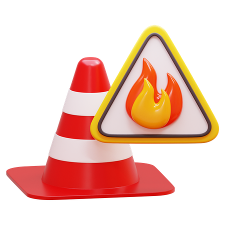 Cono de tráfico y señal de fuego  3D Icon